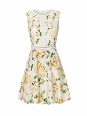 Disney Princess Belle Inspired Yellow Floral Lace Fit & Flare Dress Small